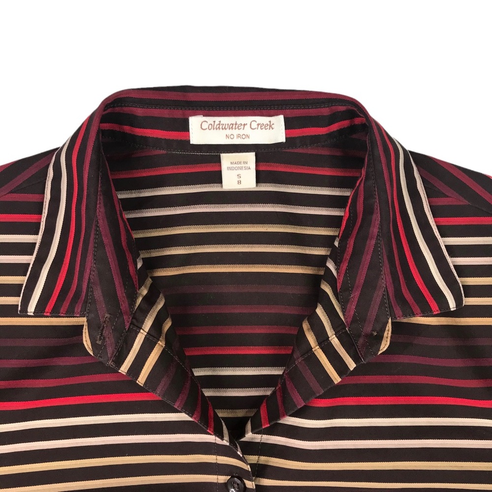 🎈SALE Coldwater Creek Classic Striped Blouse Size S No Iron Fitted Autumn Fall - Picture 2 of 15
